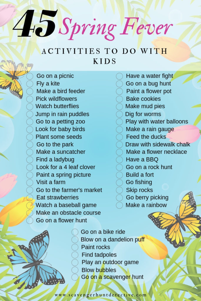 Does spring fever have you wanting to get outside with your kids? Here are 45 activities to get you outside enjoying the beautiful weather.
